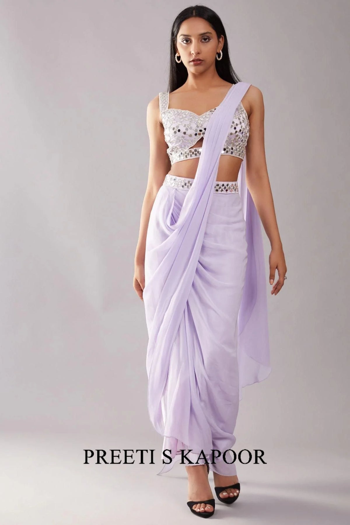 Lilac Mirror Drape Saree - Preeti S Kapoor