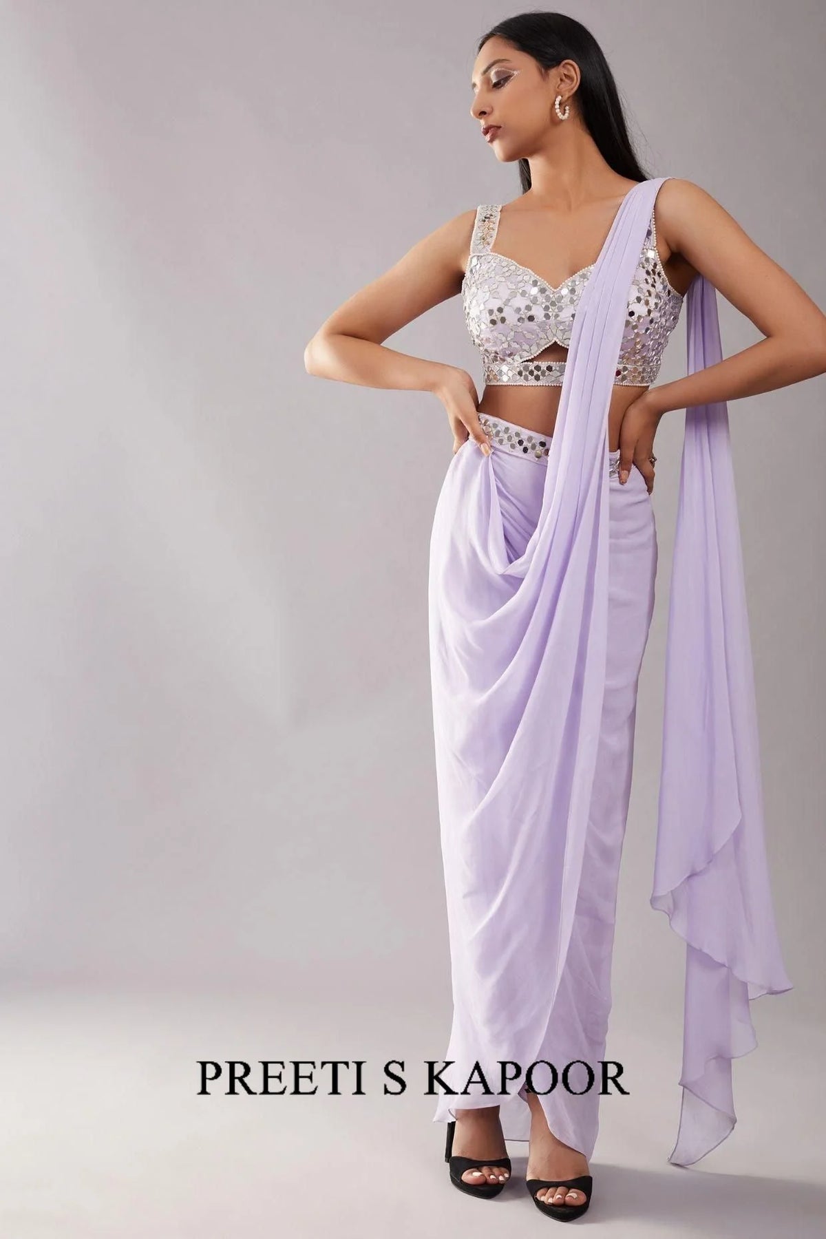 Lilac Mirror Drape Saree - Preeti S Kapoor