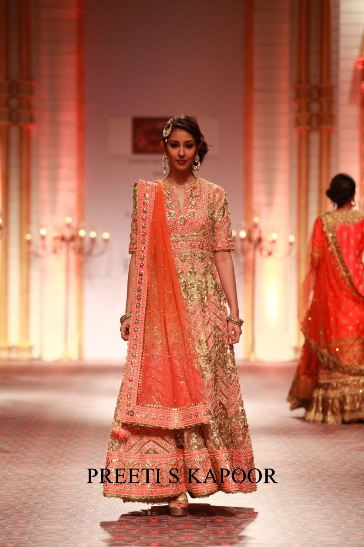 Beige And Pink Embroidered Anarkali Set