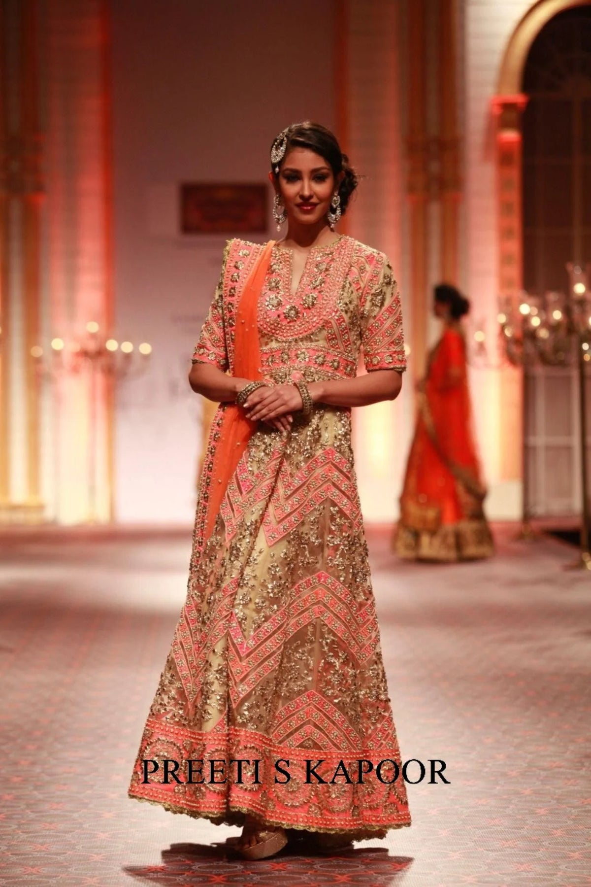 Beige And Pink Embroidered Anarkali Set - Preeti S Kapoor