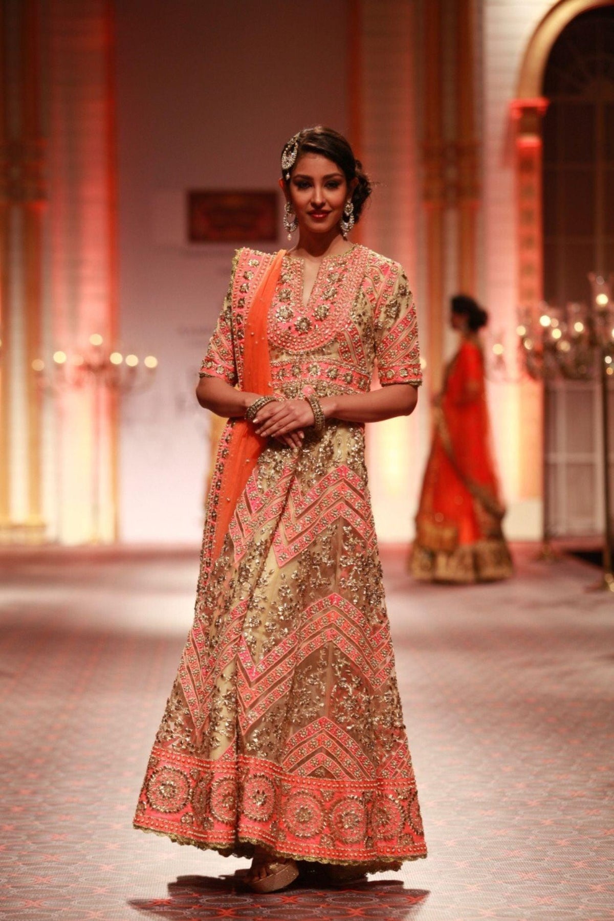 Beige And Pink Embroidered Anarkali Set - Preeti s kapoor