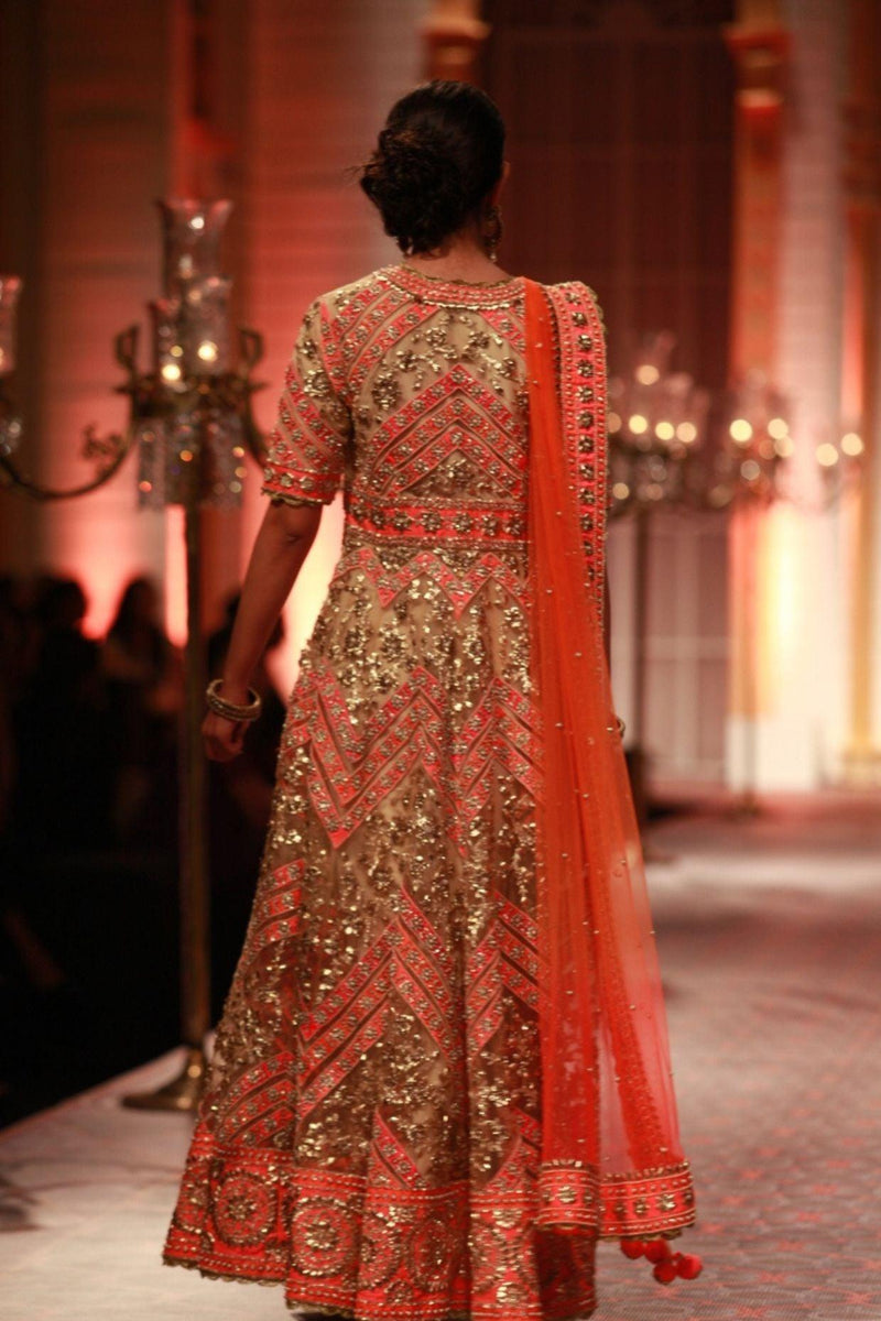 Beige And Pink Embroidered Anarkali Set - Preeti s kapoor