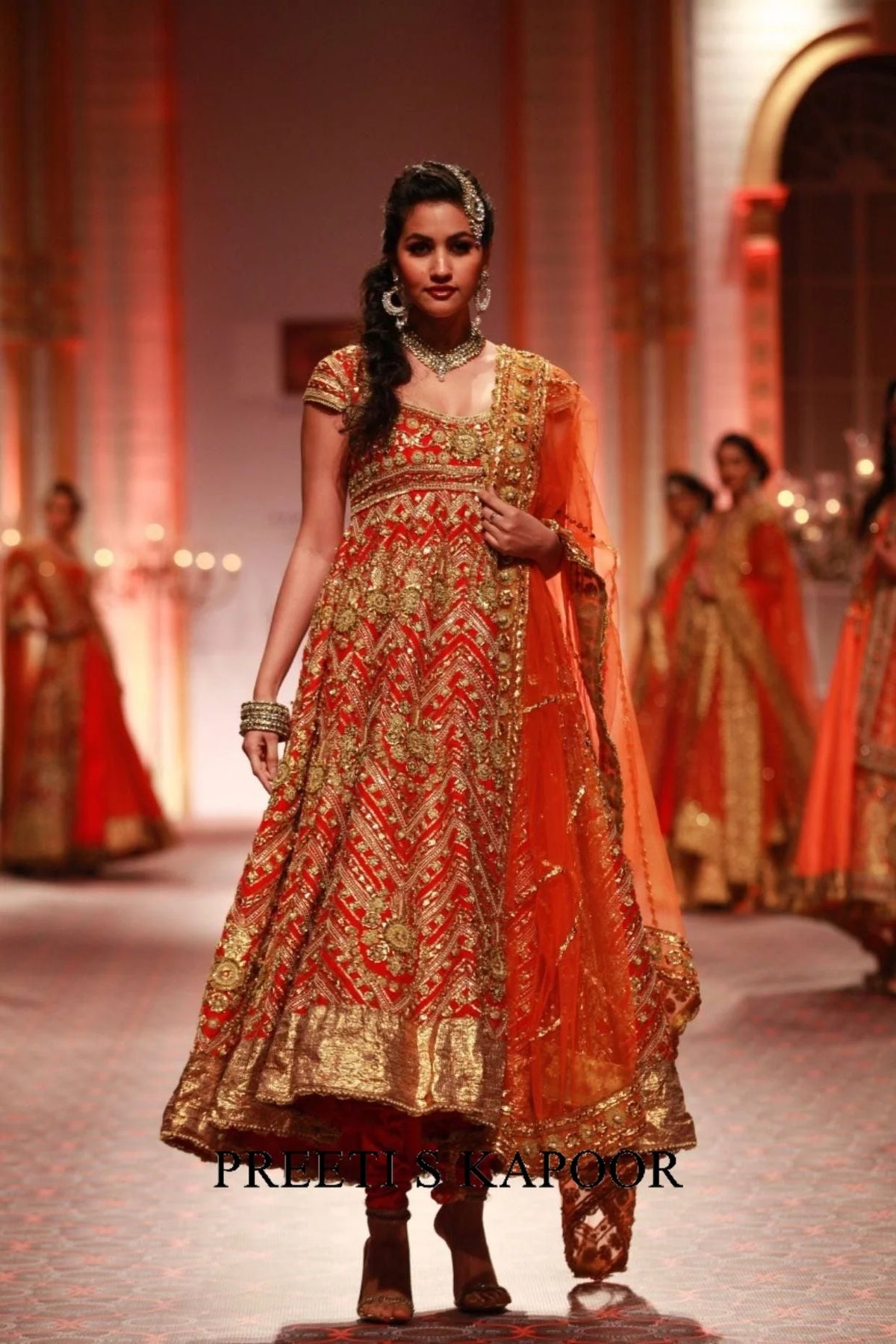 Red And Orange Embroidered Anarkali Set - Preeti S Kapoor