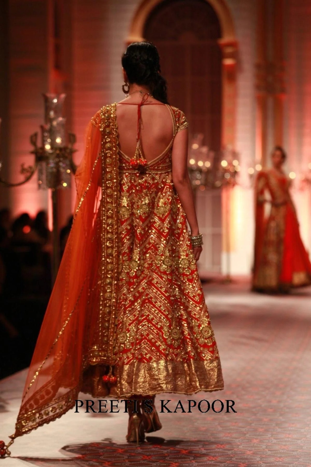 Red And Orange Embroidered Anarkali Set - Preeti S Kapoor