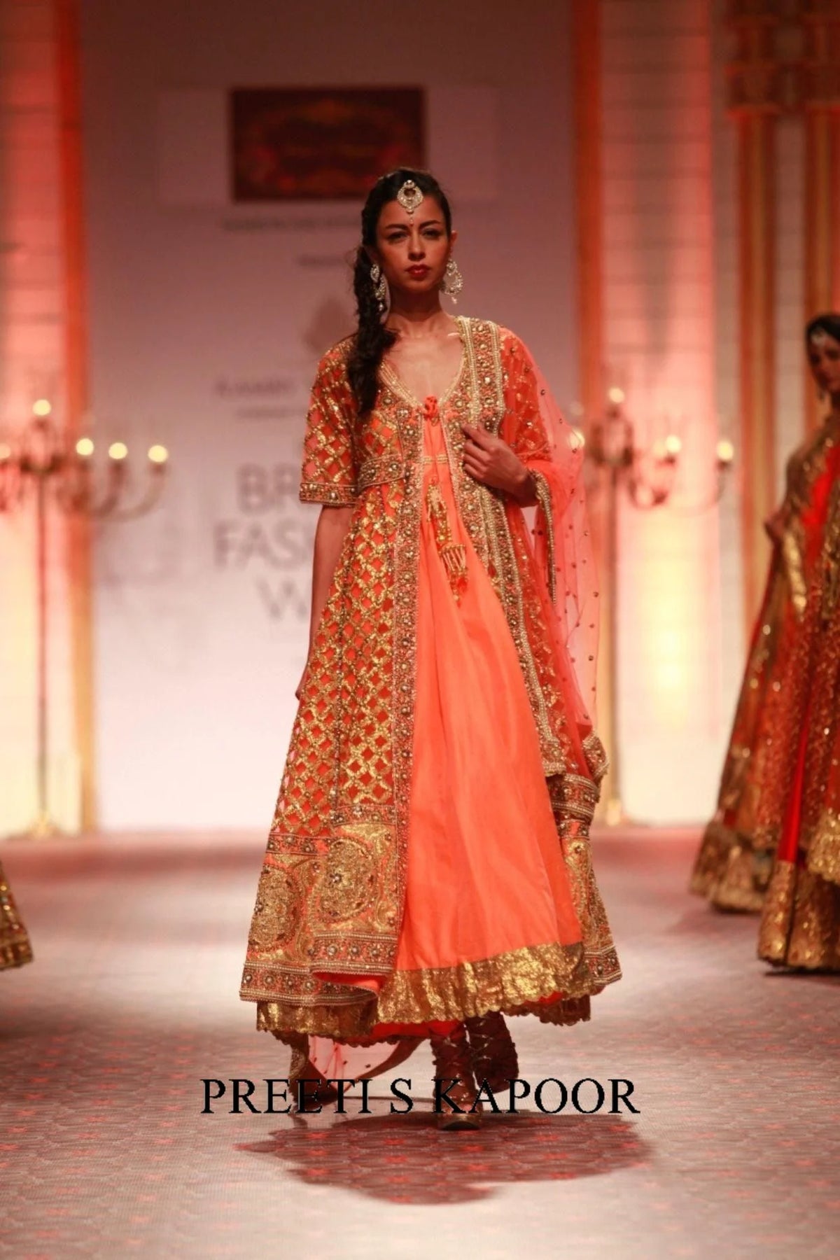 Orange Silk Anarkali Set With Gold Embroidered Jacket - Preeti S Kapoor