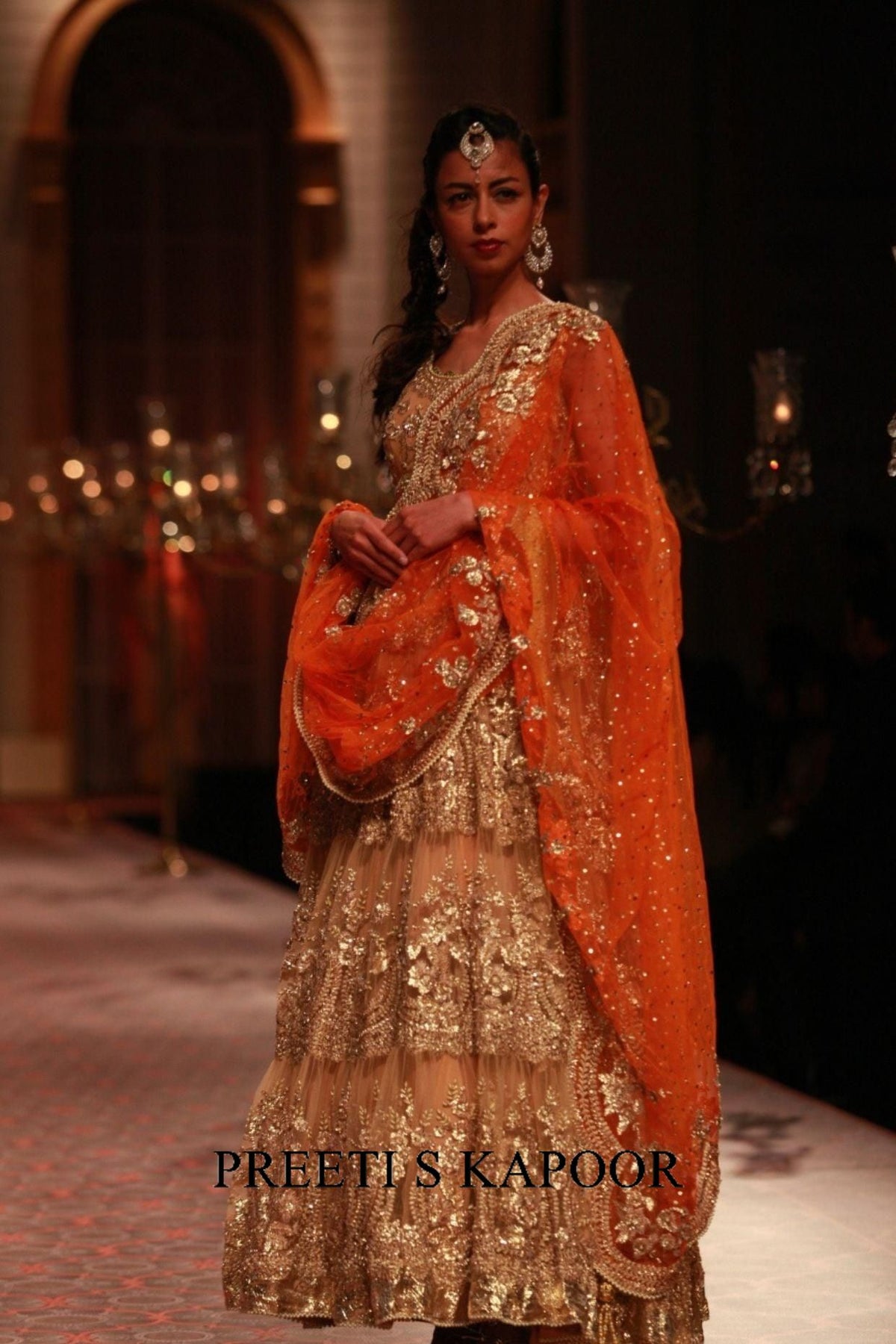 Beige And Orange Embroidered Anarkali Set