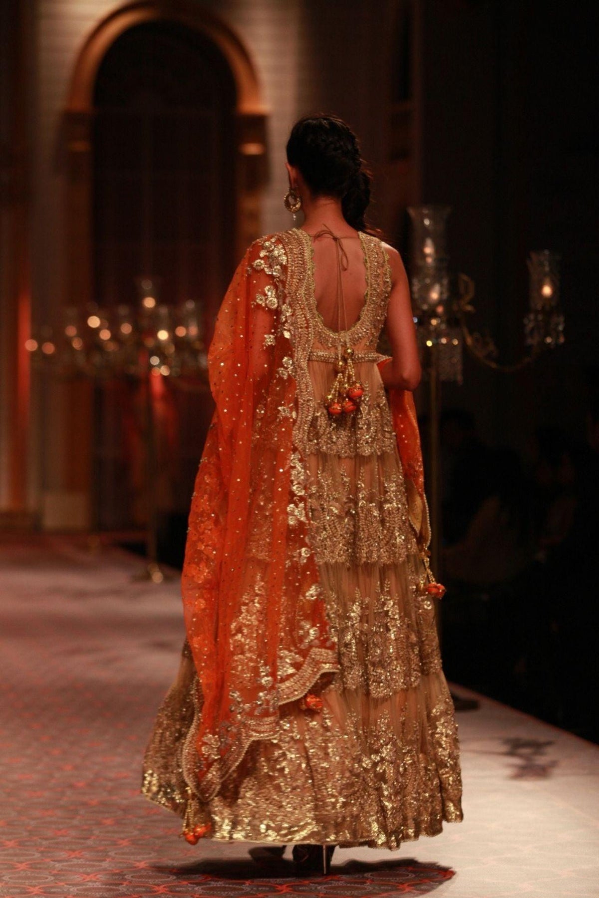 Beige And Orange Embroidered Anarkali Set - Preeti s kapoor