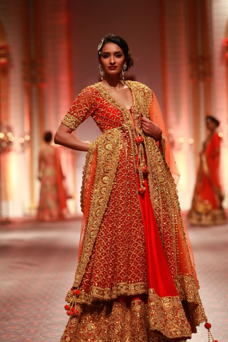 Orange Anarkali Set With Gold Embroidered Jacket - Preeti s kapoor