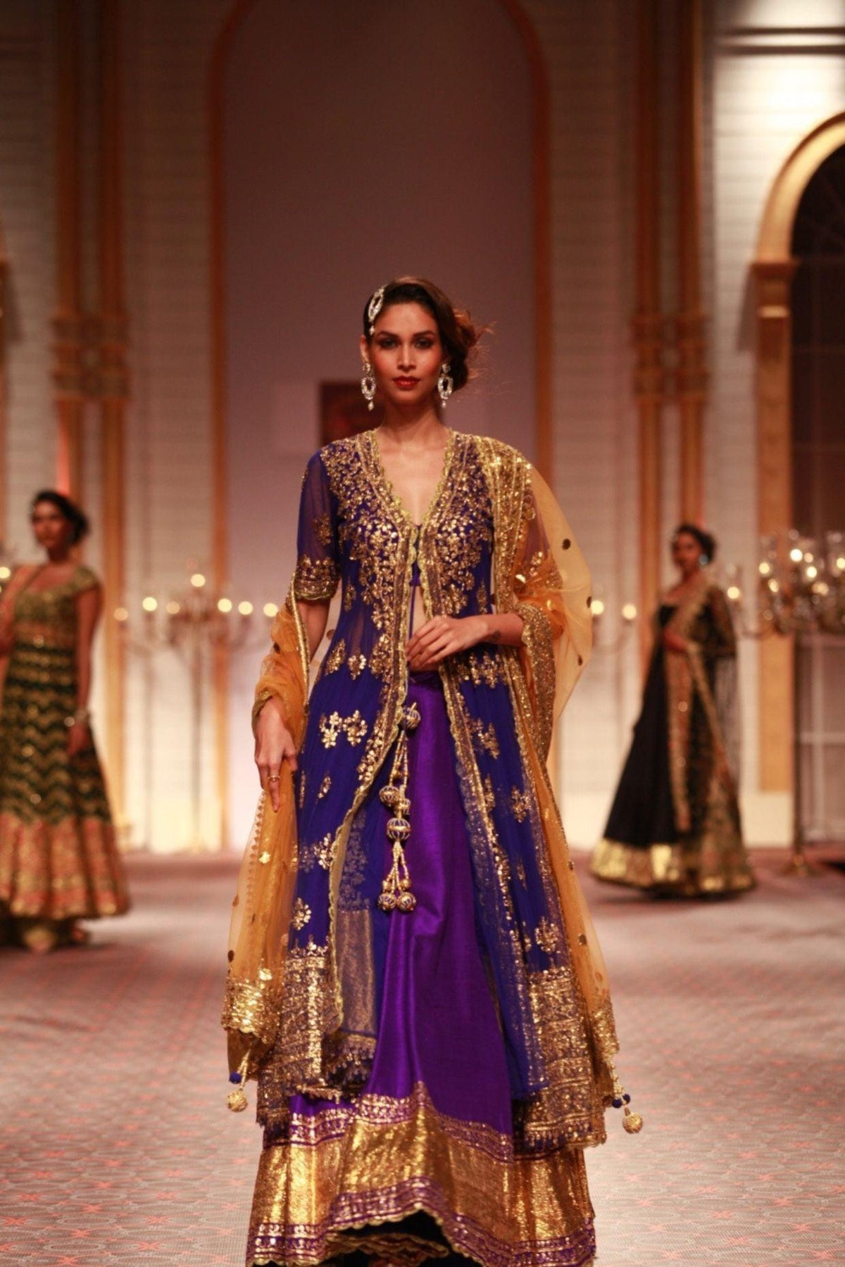 Blue Silk Embroidered Jacket Lehenga Set - Preeti s kapoor