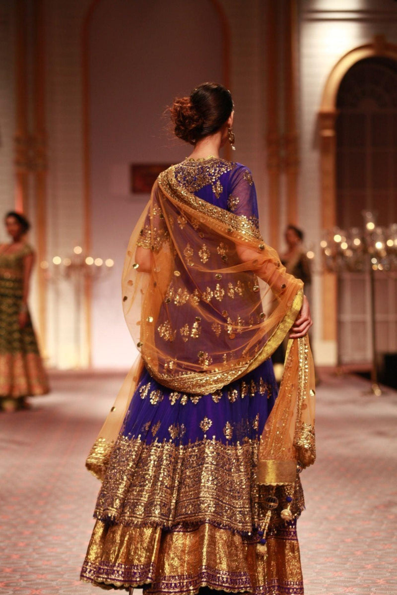 Blue Silk Embroidered Jacket Lehenga Set - Preeti s kapoor