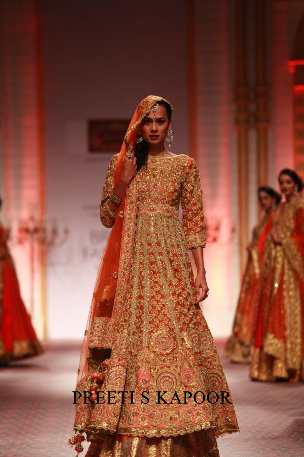Orange Silk Embroidered Anarkali Lehenga Set