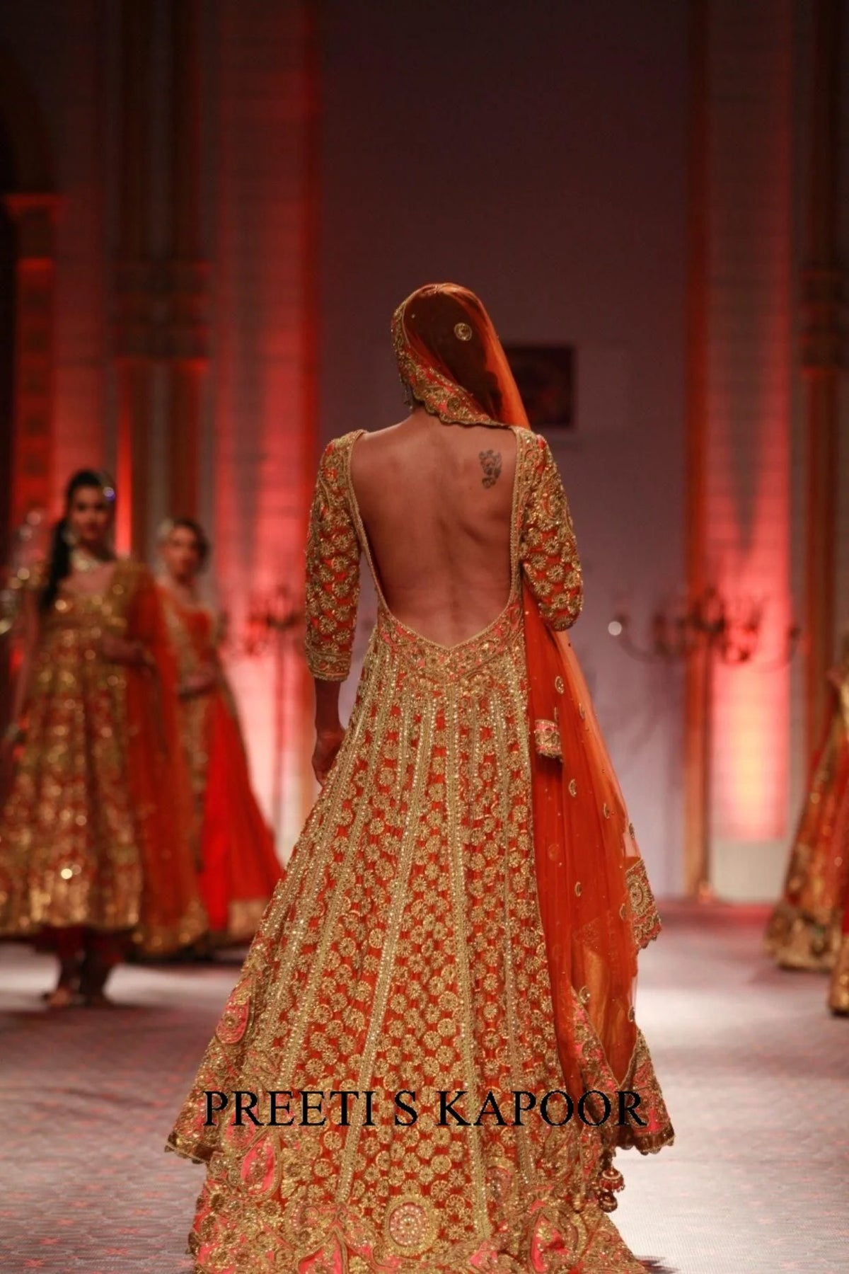 Orange Silk Embroidered Anarkali Lehenga Set - Preeti S Kapoor