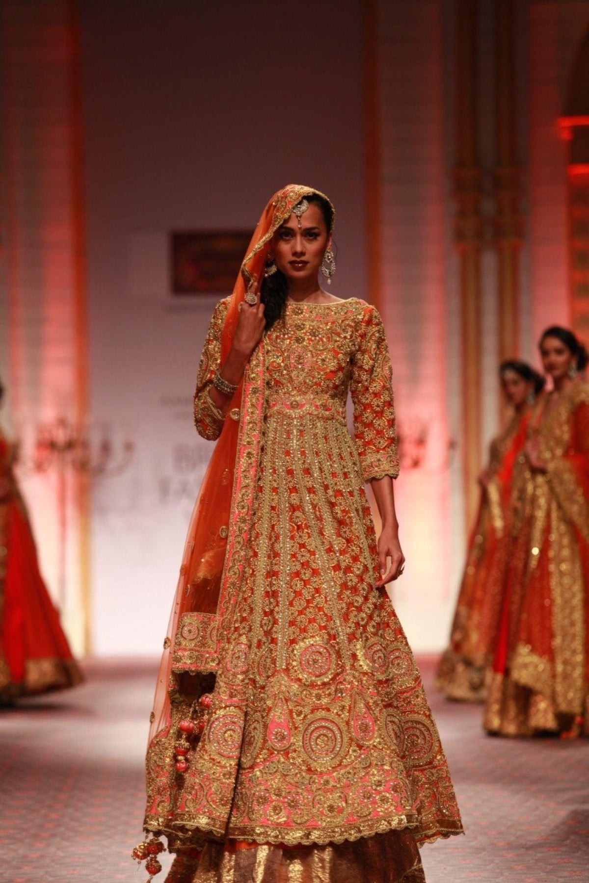 Orange Silk Embroidered Anarkali Lehenga Set - Preeti s kapoor