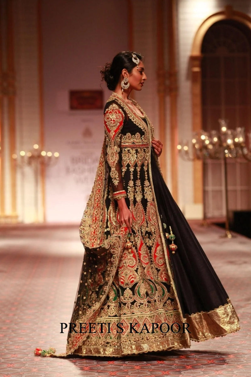 Black Embroidered Jacket With Anarkali And Dupatta - Preeti S Kapoor