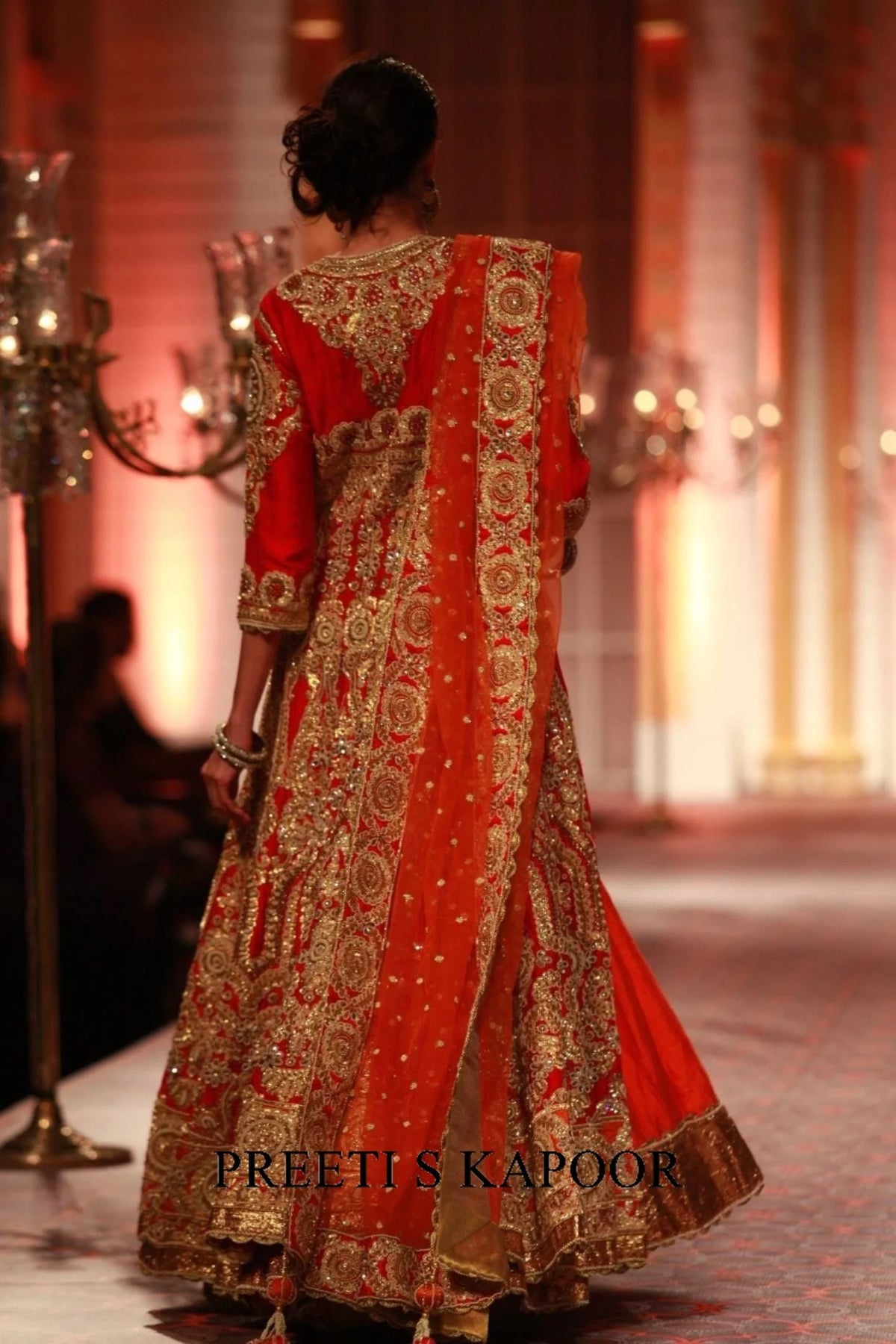 Red Embroidered Jacket With Orange Anarkali And Dupatta - Preeti S Kapoor