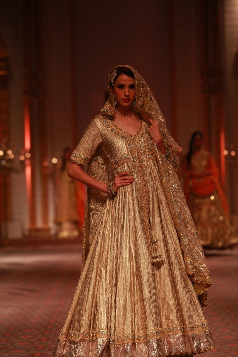 Beige Shimmer Embroidered Anarkali With Dupatta - Preeti s kapoor