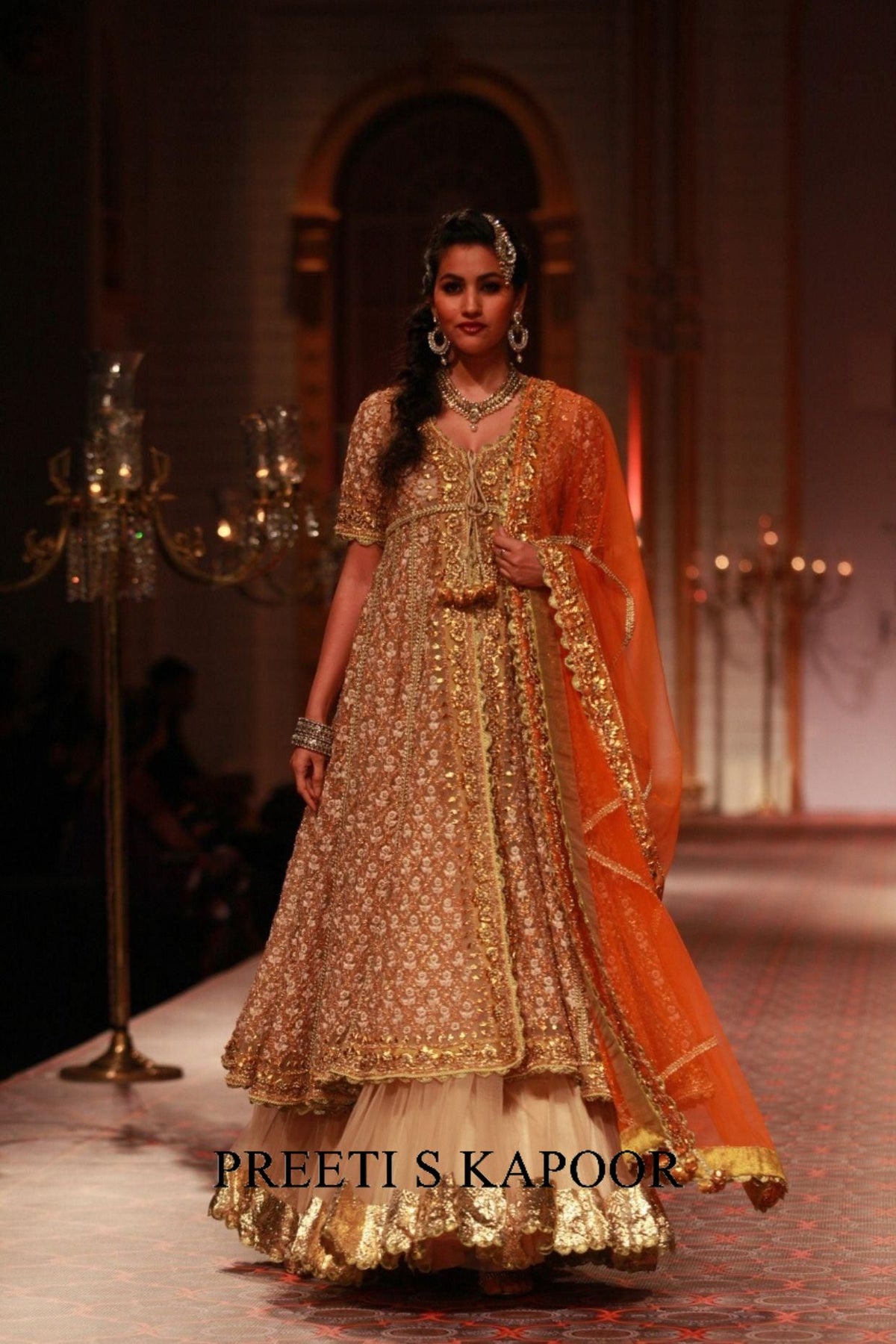 Beige Embroidered Kurta Lehenga Set