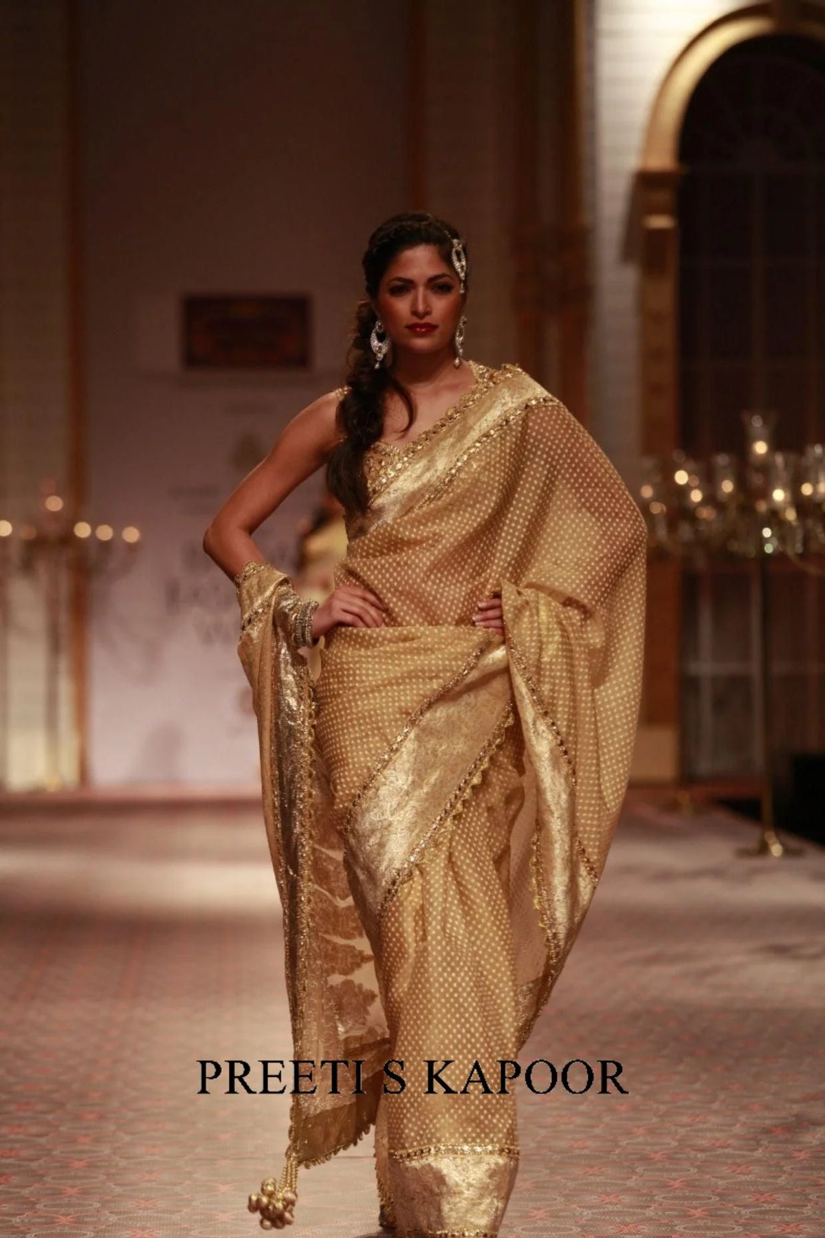 Gold Embroidered Saree With Heavy Gota Blouse Work - Preeti S Kapoor
