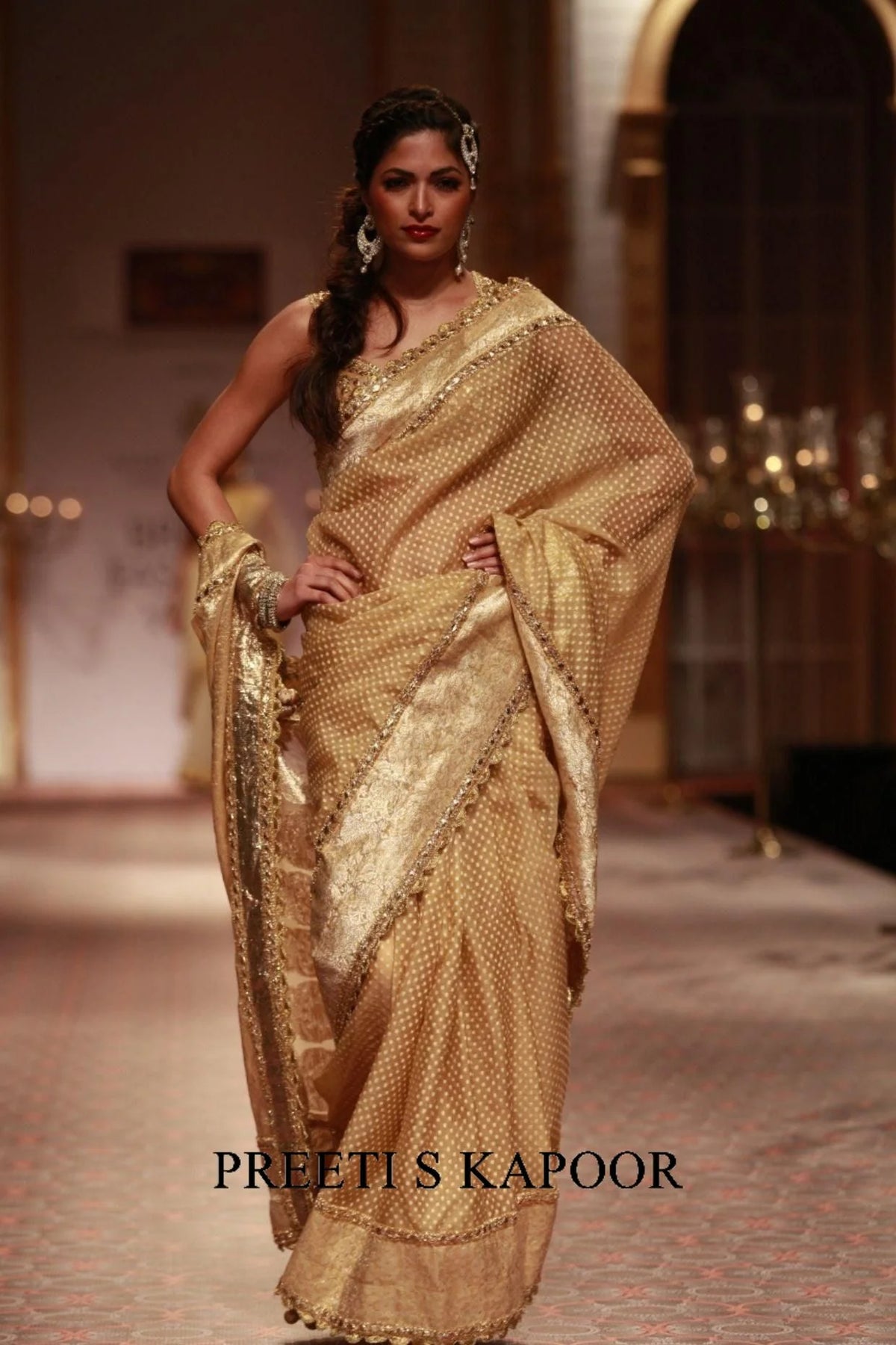 Gold Embroidered Saree With Heavy Gota Blouse Work - Preeti S Kapoor