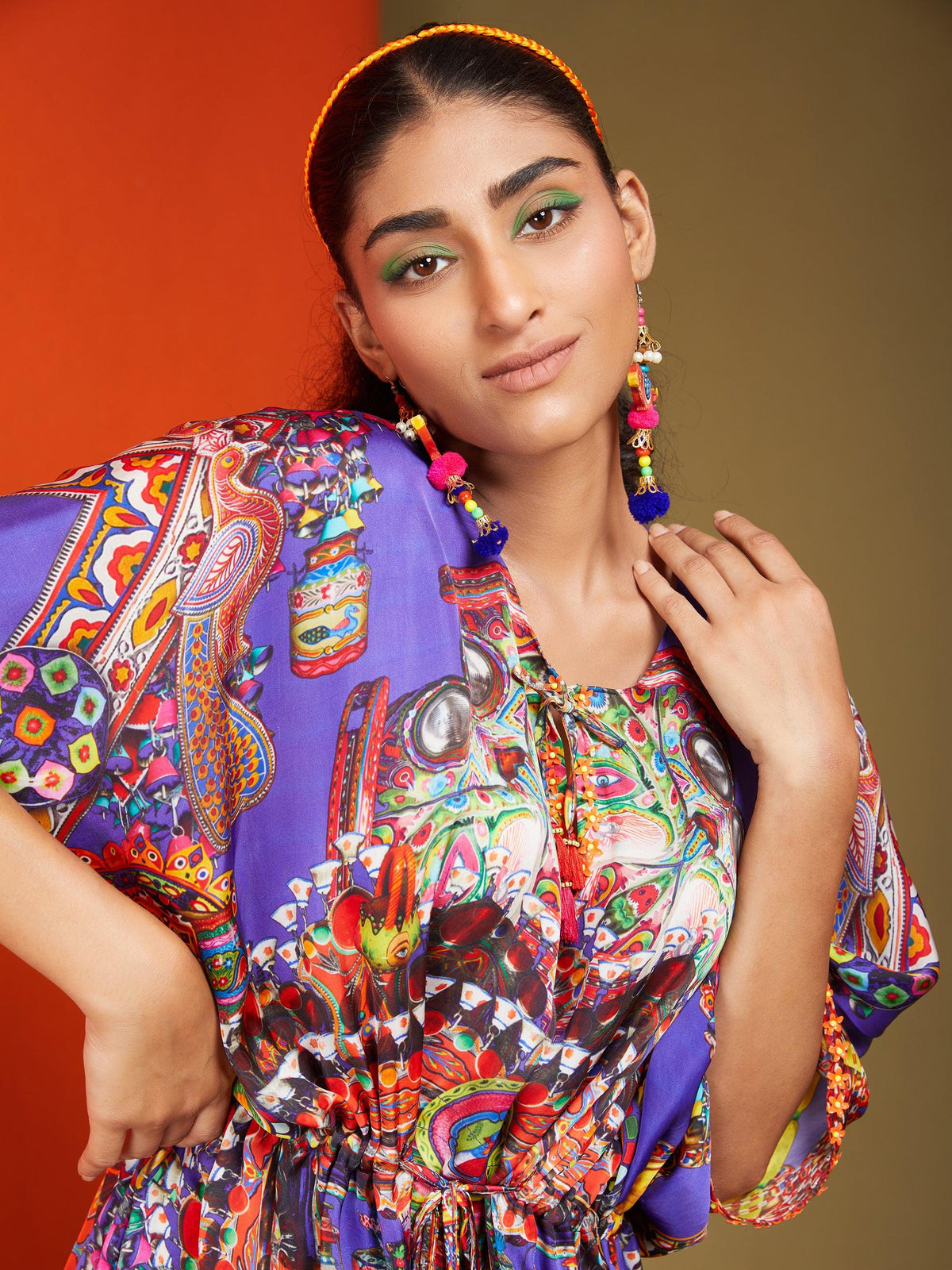 Printed Purple Colour Front Open Short Length Kaftan - Preeti s kapoor
