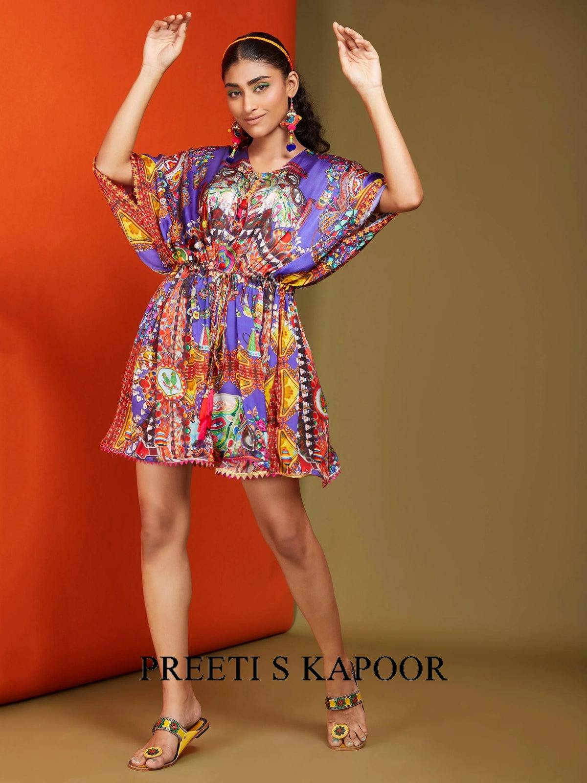 Printed Purple Colour Front Open Short Length Kaftan - Preeti S Kapoor