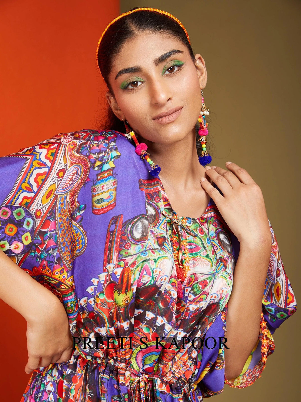 Printed Purple Colour Front Open Short Length Kaftan - Preeti S Kapoor