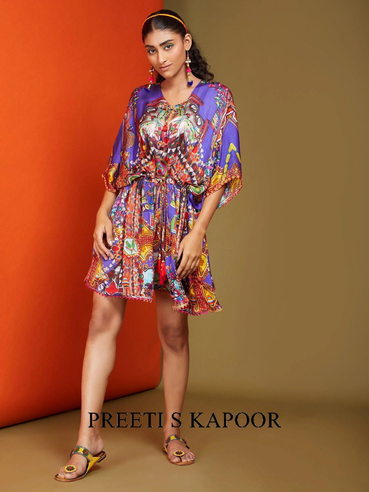 Printed Purple Colour Front Open Short Length Kaftan - Preeti S Kapoor