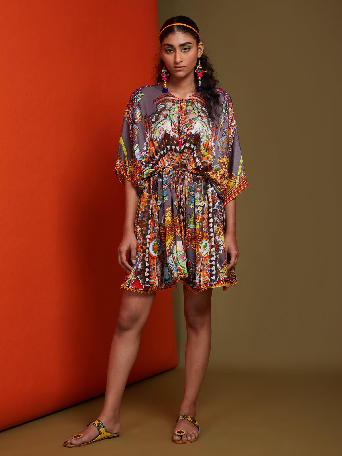 Printed Mouse Colour Front Open Short Length Kaftan - Preeti s kapoor