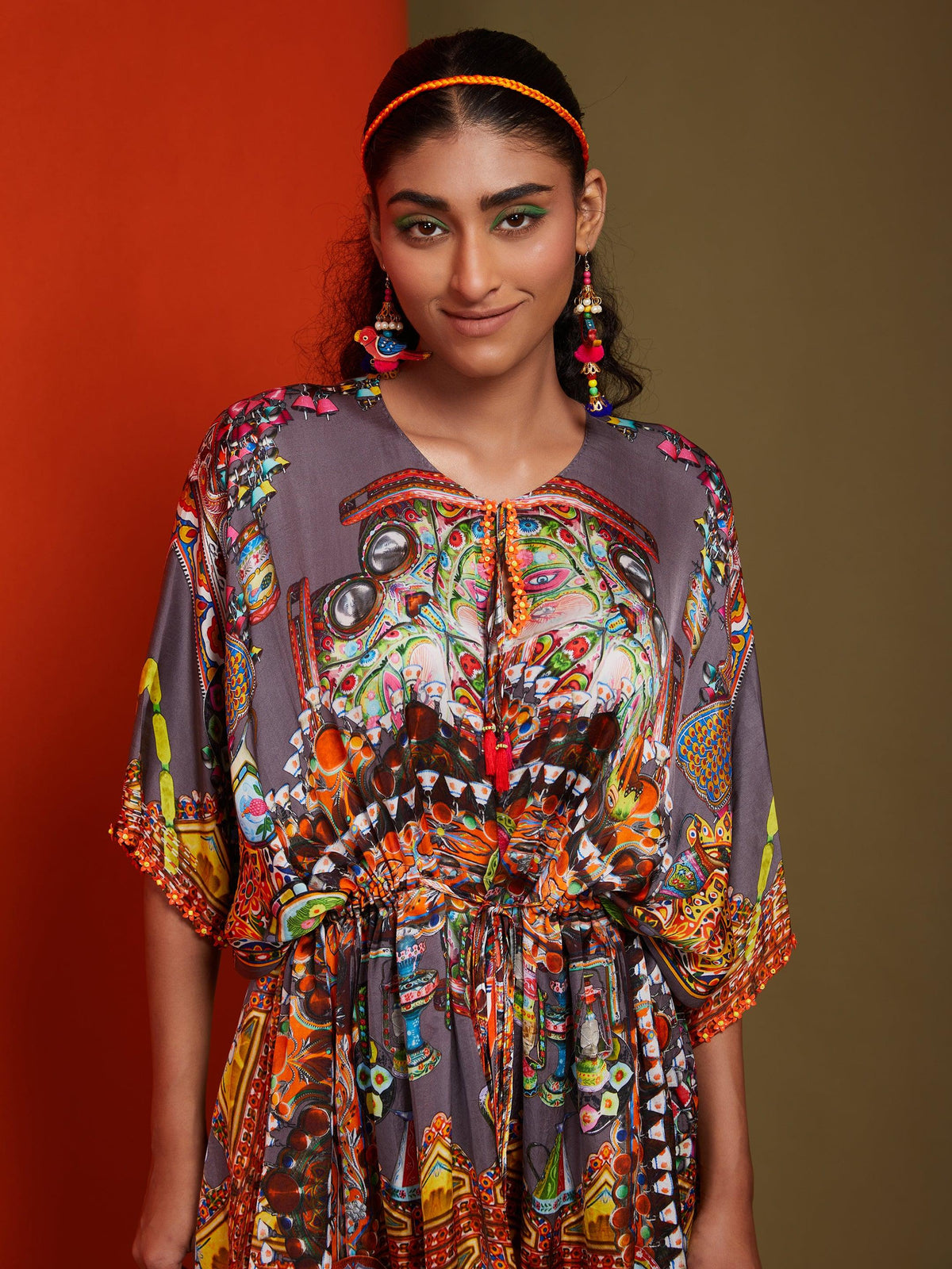 Printed Mouse Colour Front Open Short Length Kaftan - Preeti s kapoor