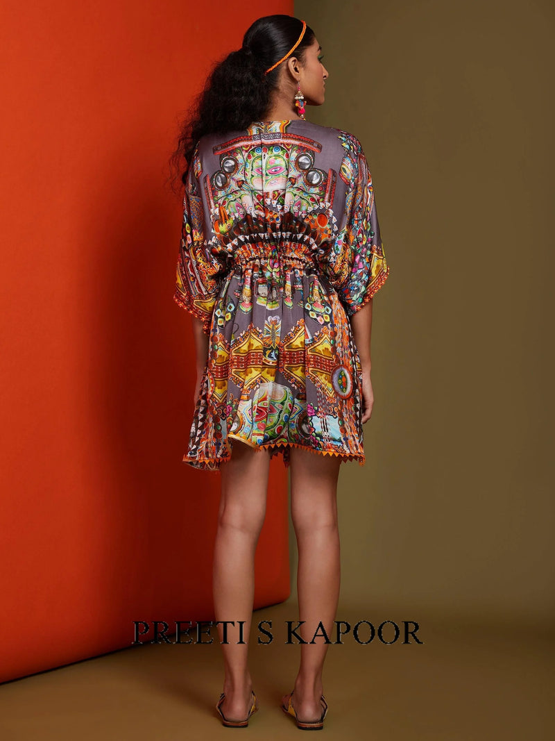 Printed Mouse Colour Front Open Short Length Kaftan - Preeti S Kapoor