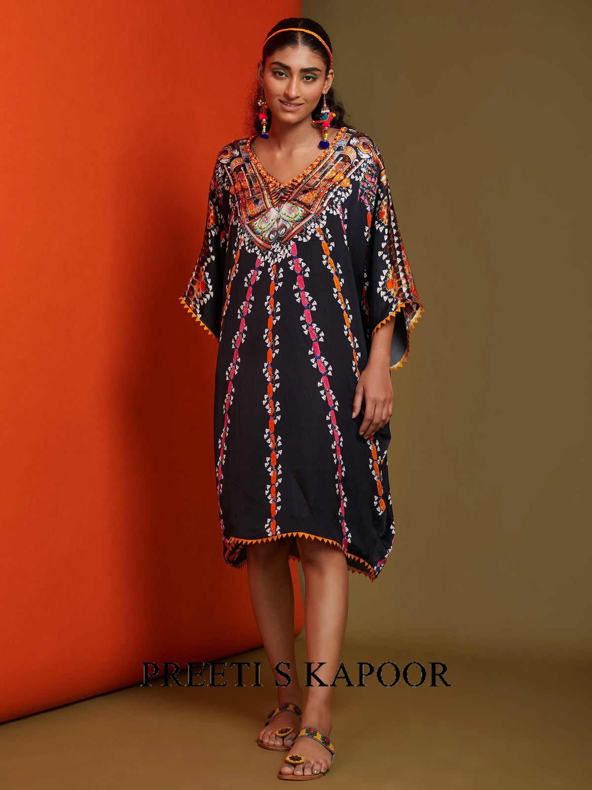Printed Black Colour Mid Length Kaftan - Preeti S Kapoor