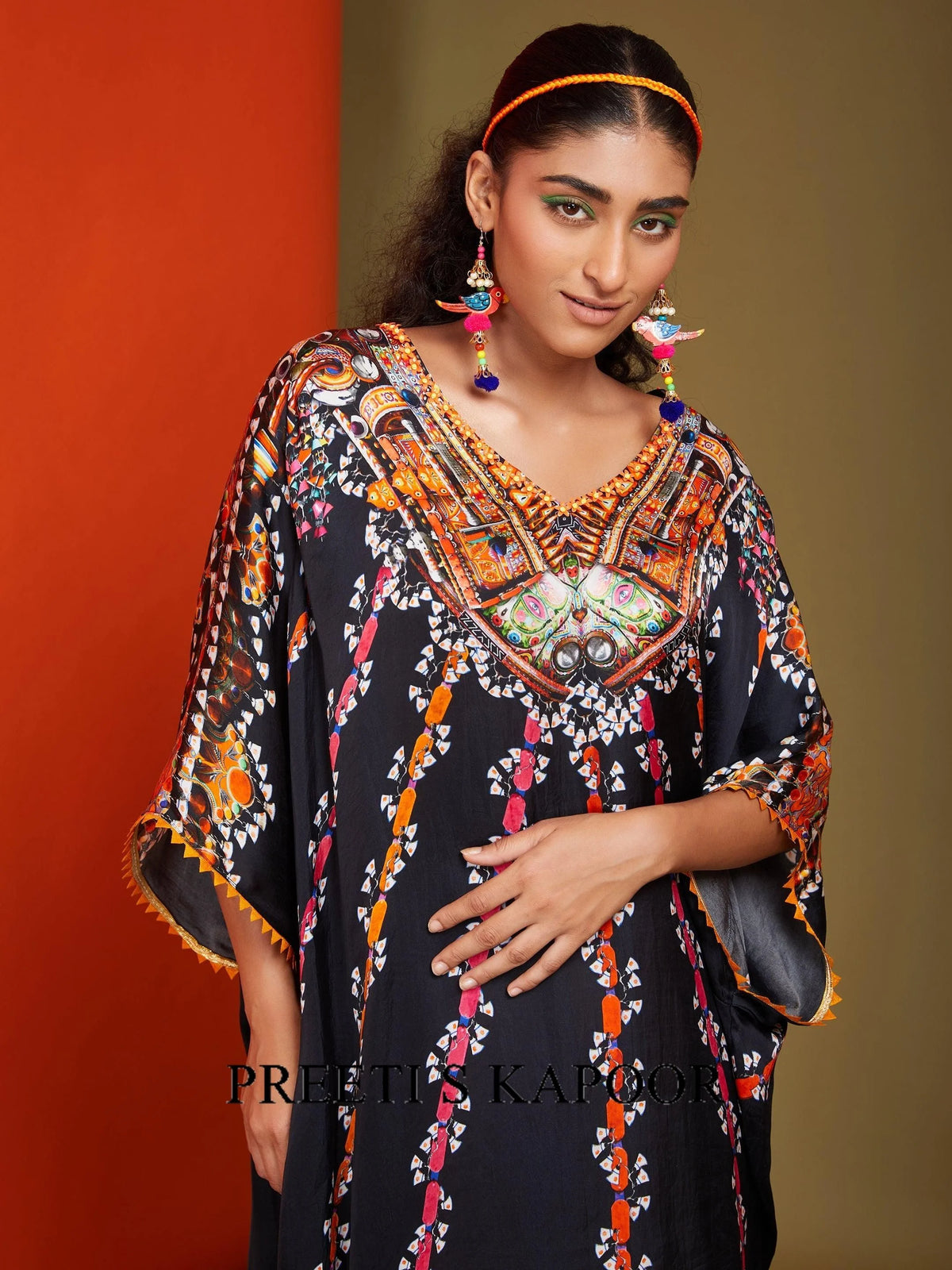 Printed Black Colour Mid Length Kaftan - Preeti S Kapoor