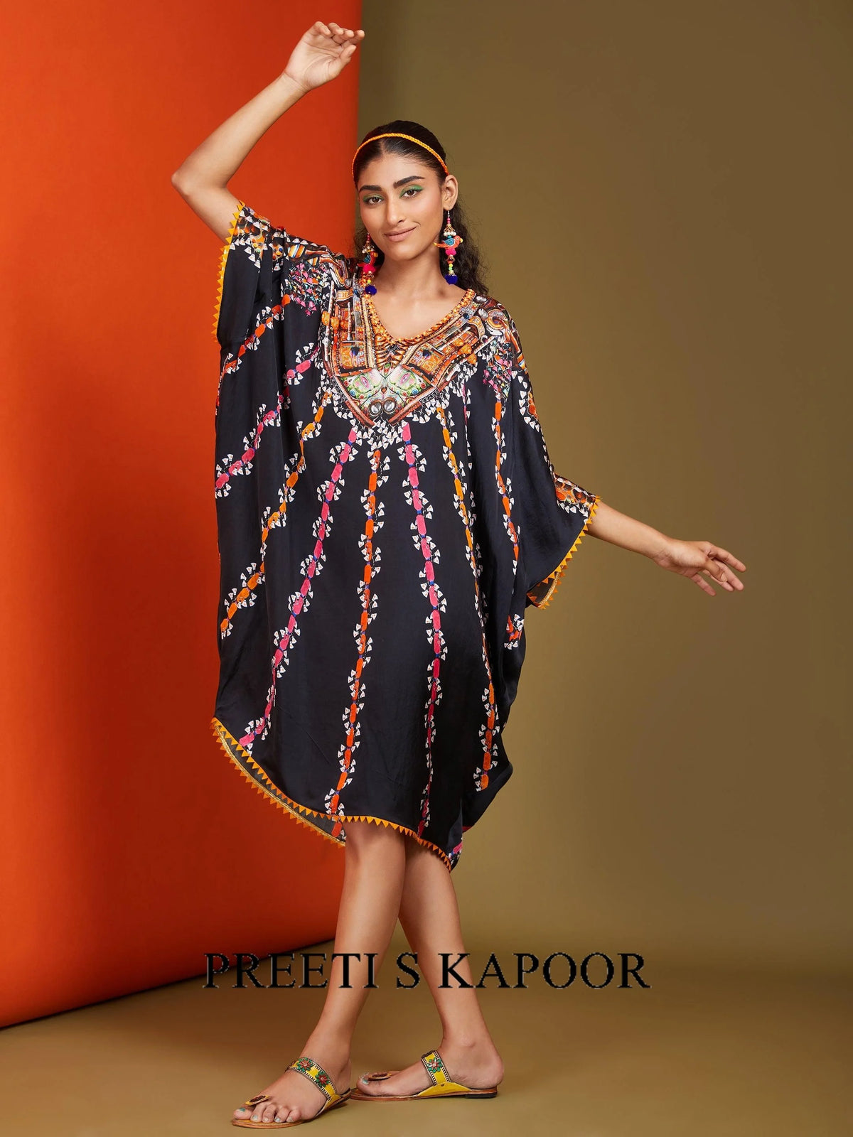 Printed Black Colour Mid Length Kaftan - Preeti S Kapoor