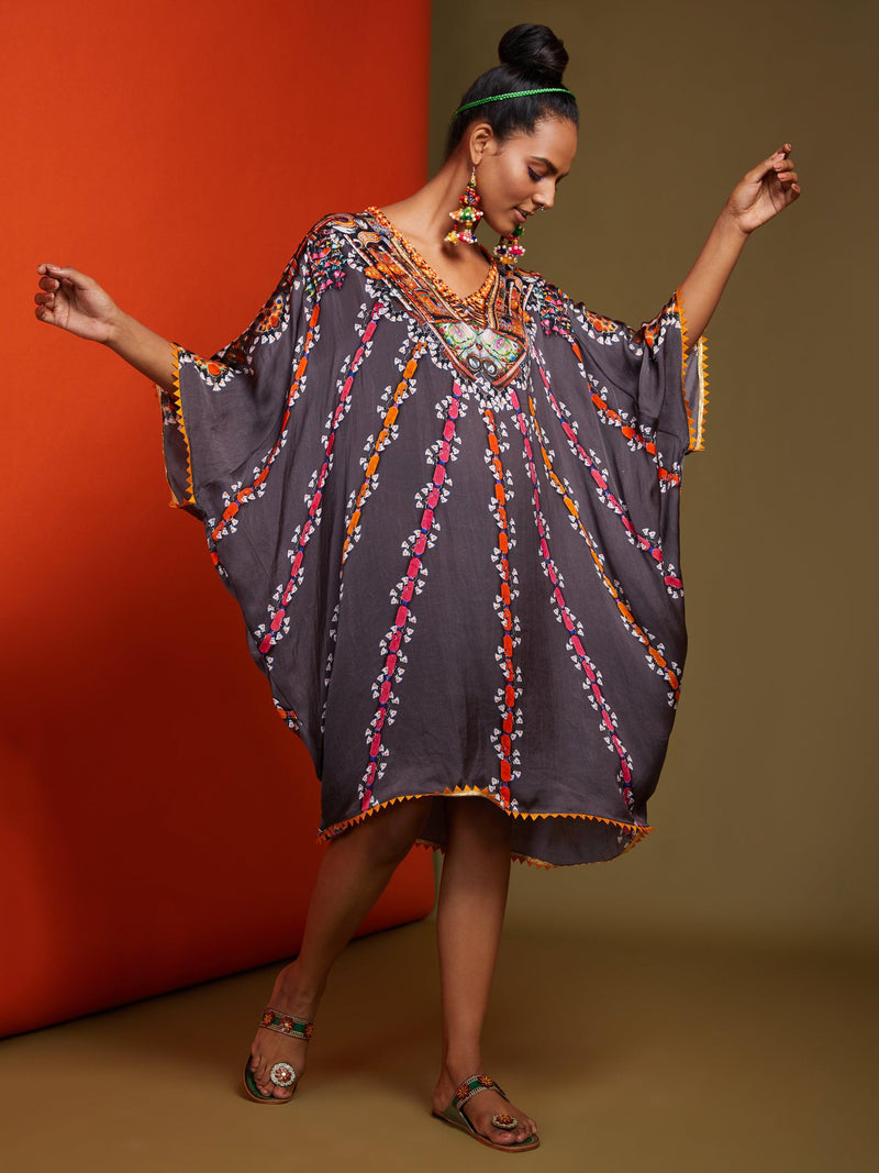 Printed Mouse Colour Mid Length Kaftan - Preeti s kapoor