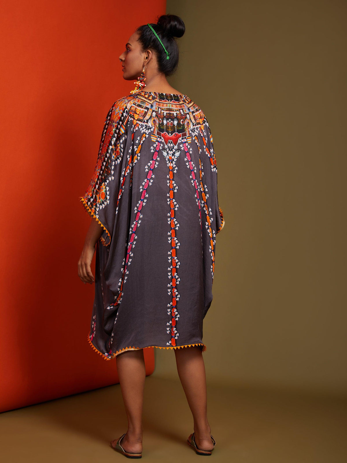 Printed Mouse Colour Mid Length Kaftan - Preeti s kapoor