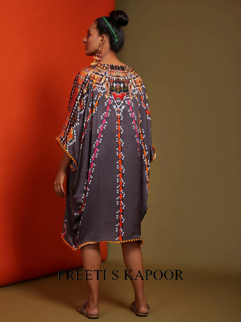 Printed Mouse Colour Mid Length Kaftan - Preeti S Kapoor