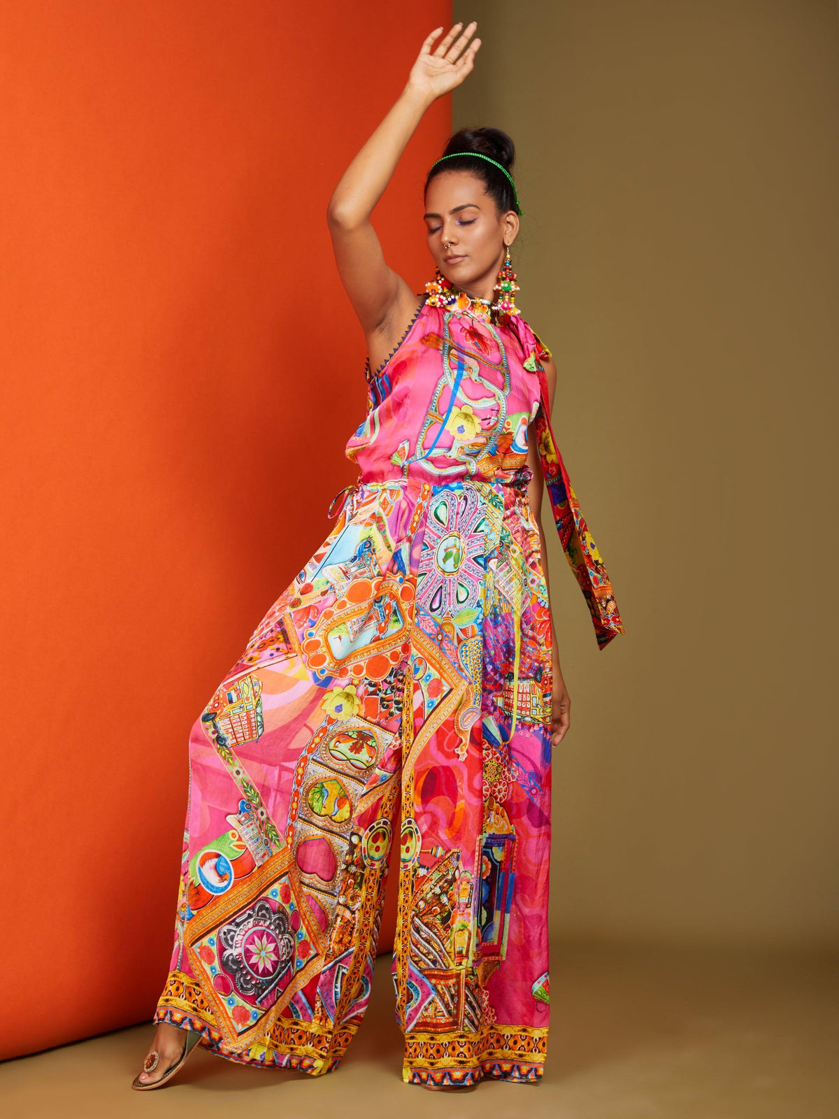 Printed Fucsia Colour Based Side Open Jumpsuit - Preeti s kapoor