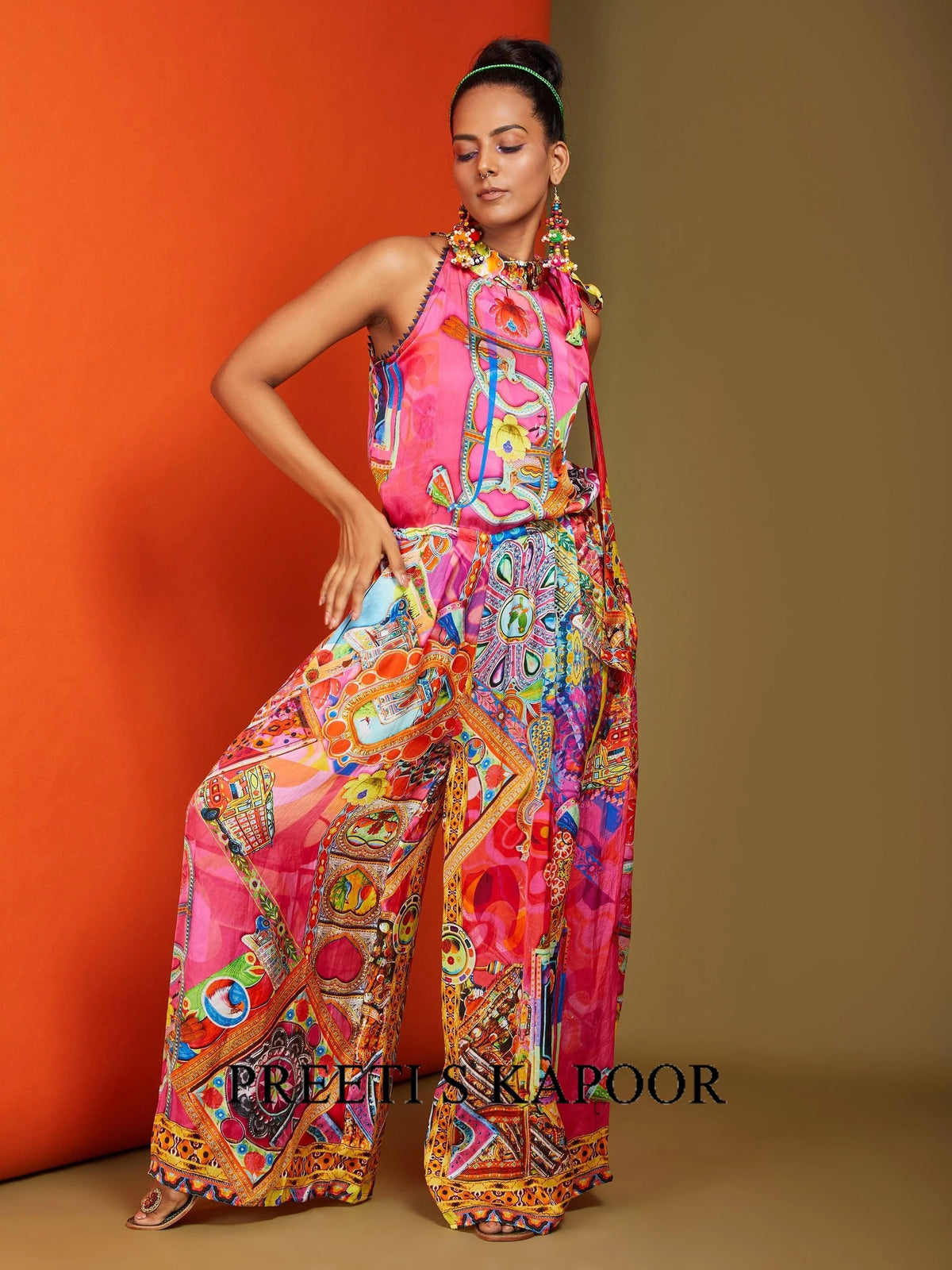Printed Fuchsia Colour Based Side Open Jumpsuit - Preeti S Kapoor