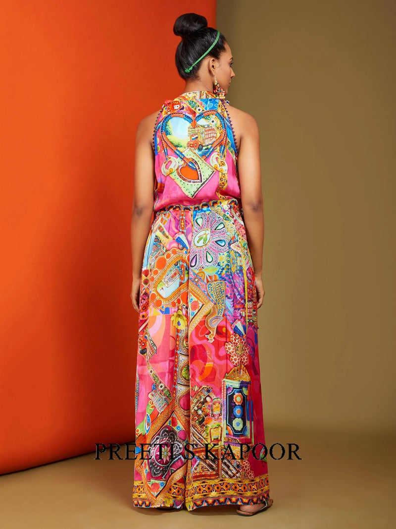 Printed Fuchsia Colour Based Side Open Jumpsuit - Preeti S Kapoor