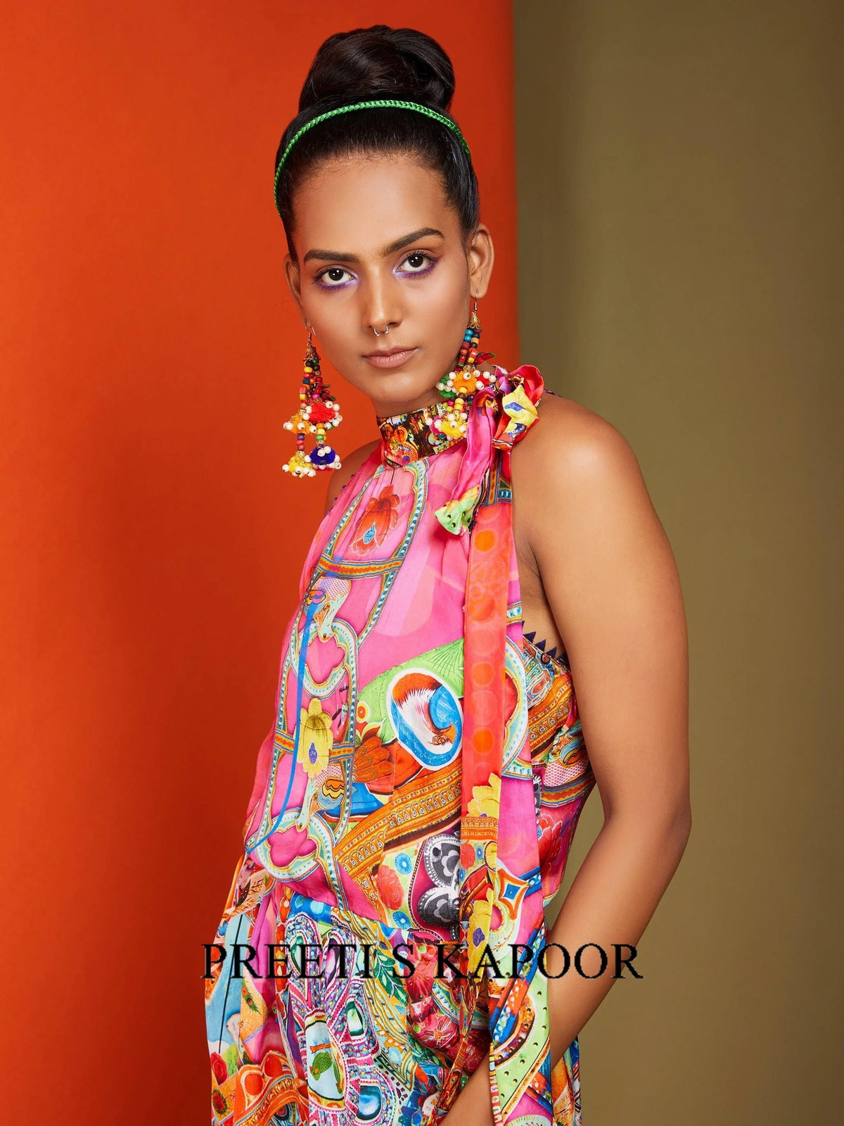Printed Fuchsia Colour Based Side Open Jumpsuit - Preeti S Kapoor