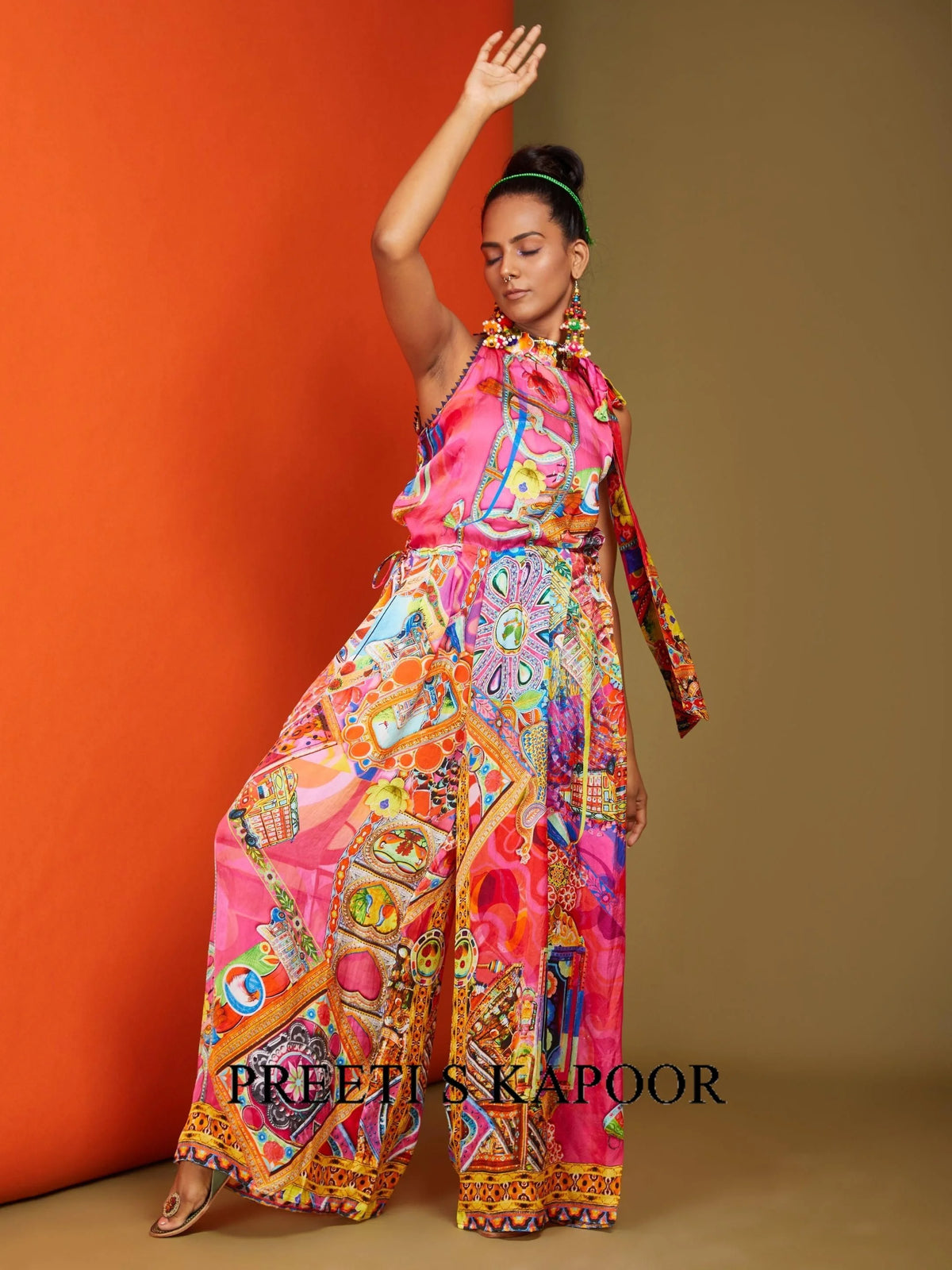Printed Fuchsia Colour Based Side Open Jumpsuit - Preeti S Kapoor