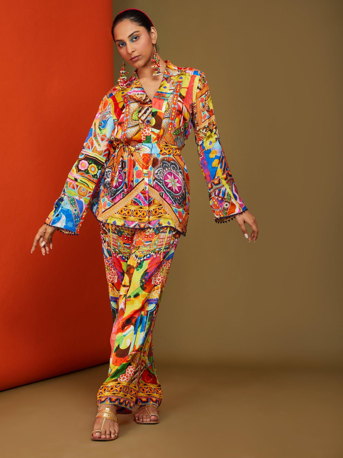 Printed Multicolored Front Open Coordset Pant Set - Preeti s kapoor