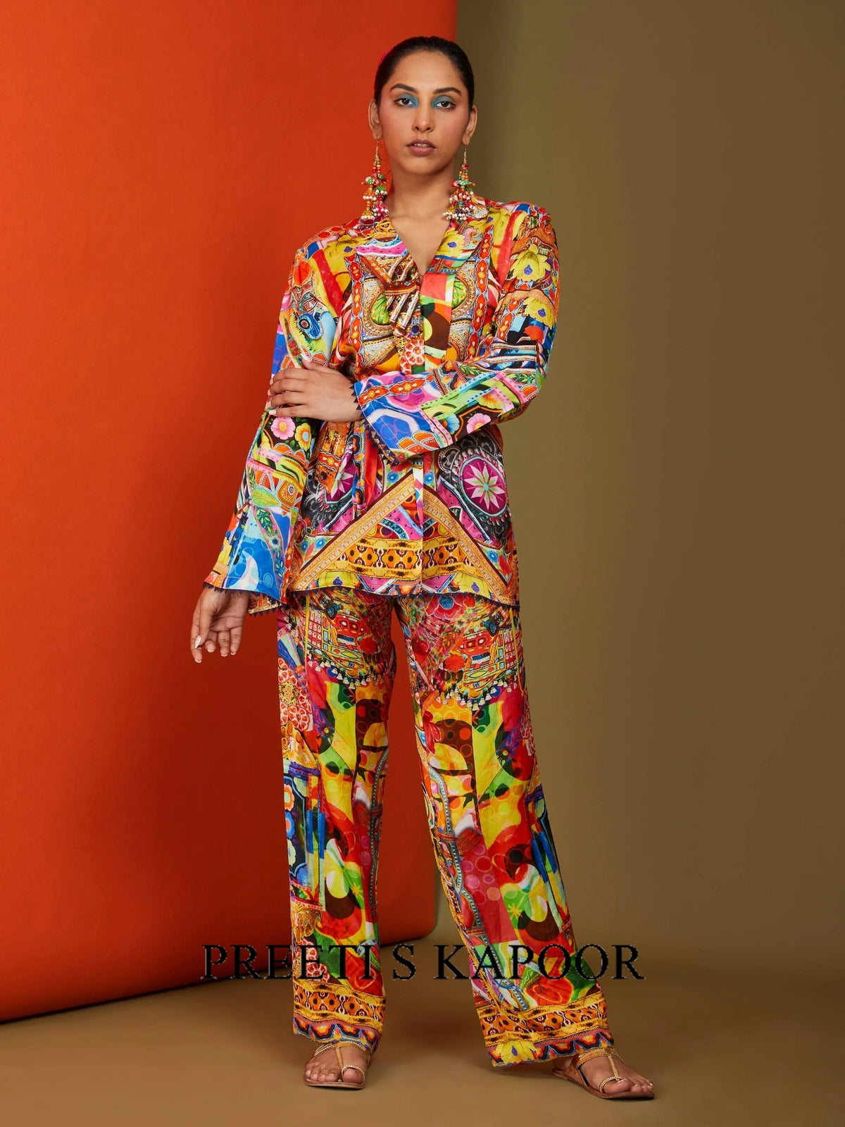 Printed Multicolored Front Open Co-ord set Pant Set - Preeti S Kapoor