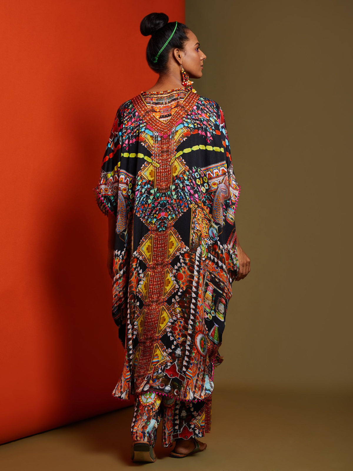 Printed Black Front Open Long Tunic Pant Set - Preeti s kapoor