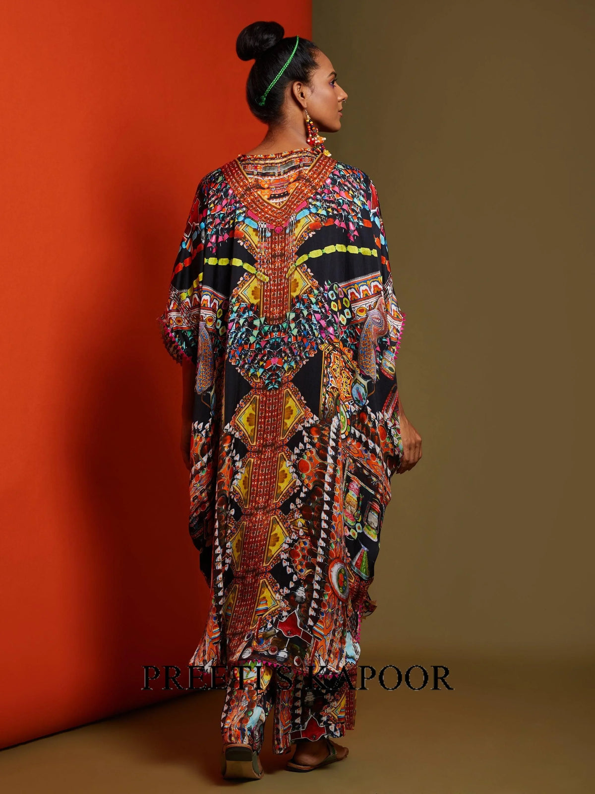 Printed Black Front Open Long Tunic Pant Set - Preeti S Kapoor