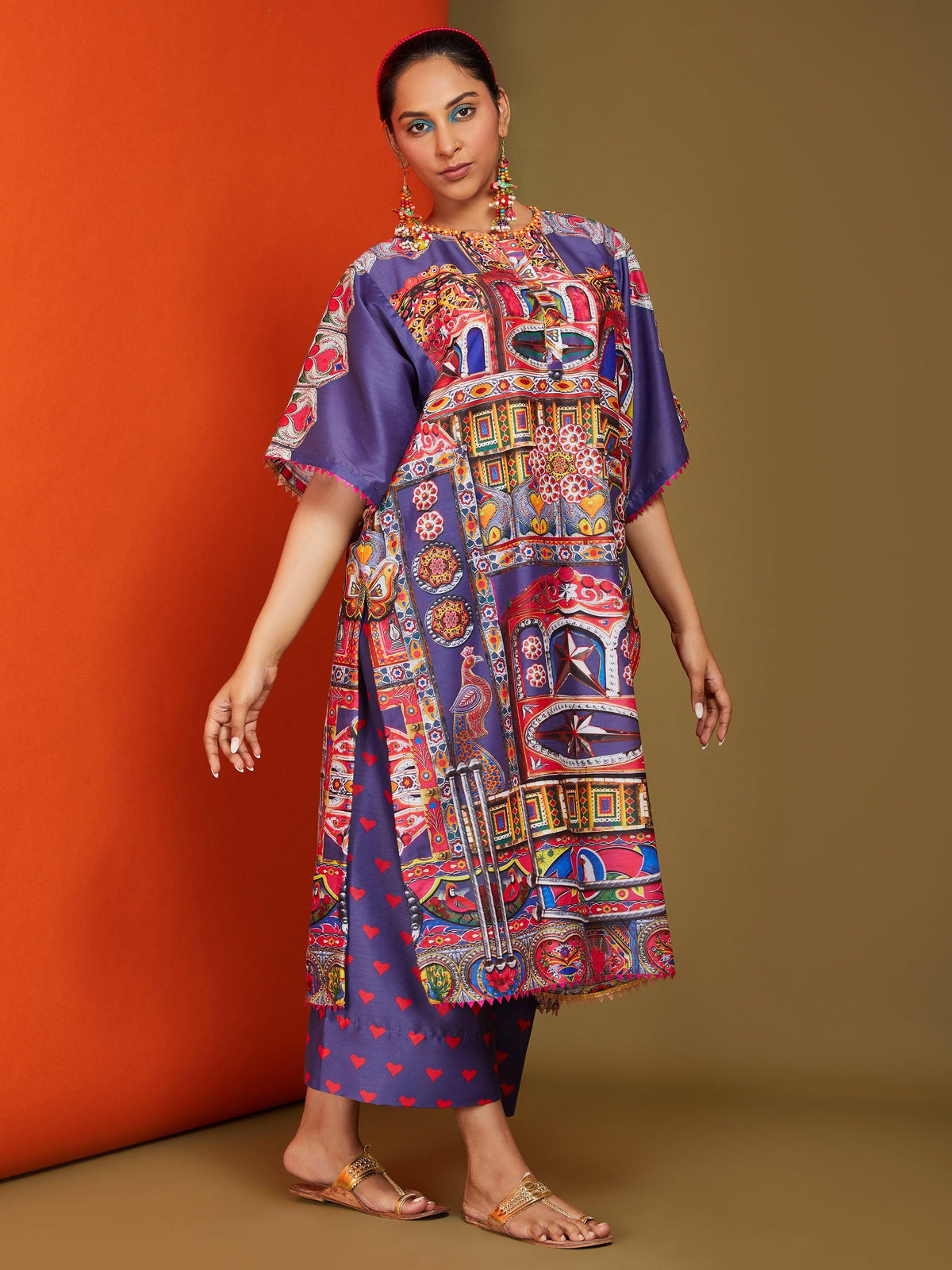 Printed Blue Front Open Long Kurta Pant Set - Preeti s kapoor