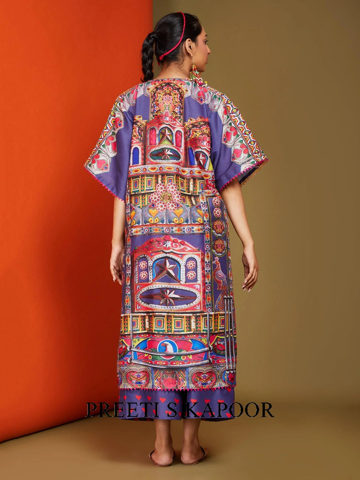 Printed Blue Front Open Long Kurta Pant Set - Preeti S Kapoor