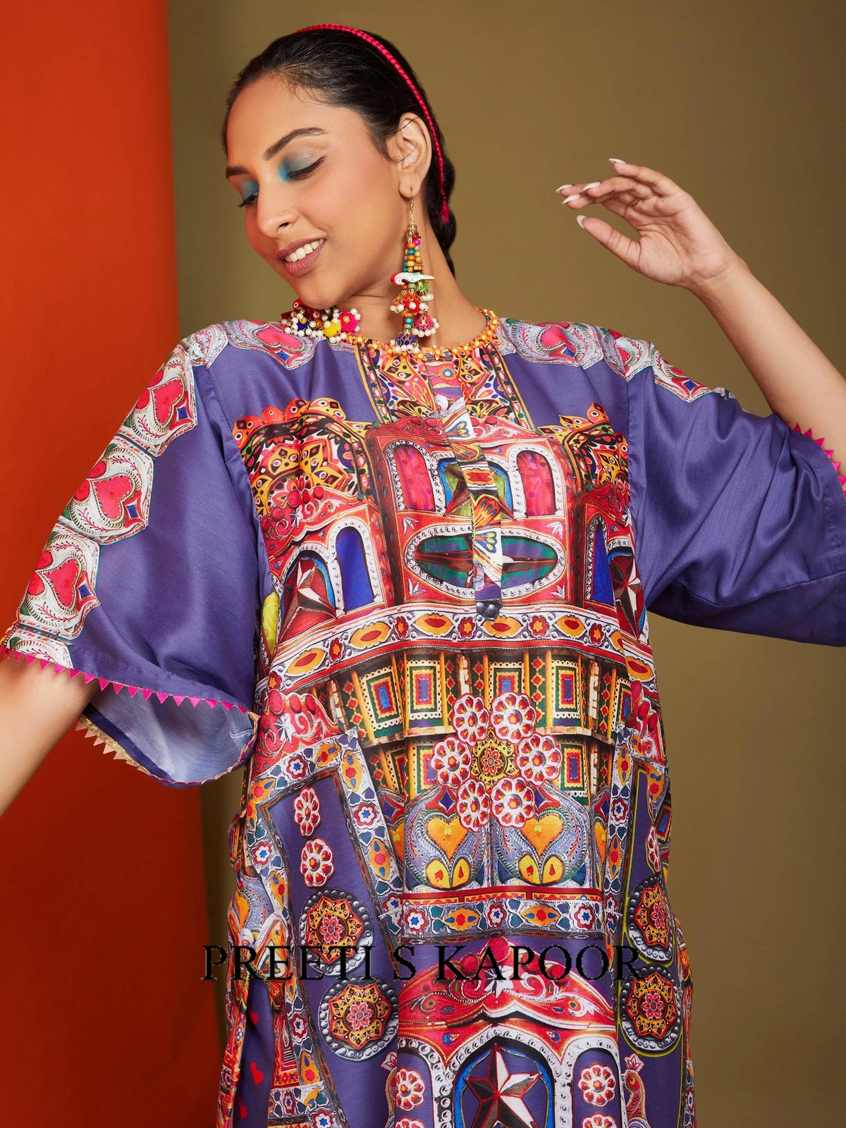 Printed Blue Front Open Long Kurta Pant Set - Preeti S Kapoor