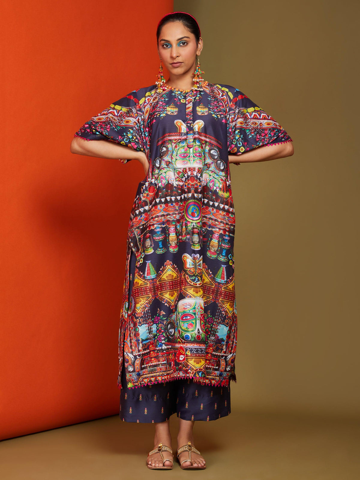 Printed Blackish Blue Front Open Long Kurta Pant Set - Preeti s kapoor