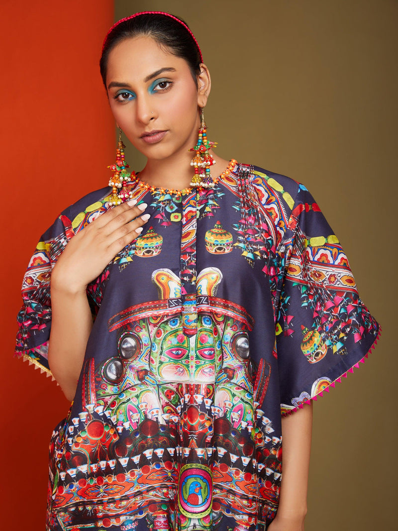 Printed Blackish Blue Front Open Long Kurta Pant Set - Preeti s kapoor